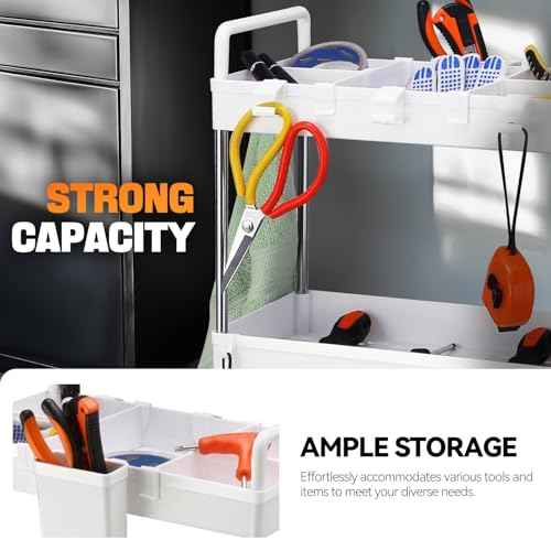 Auto Dynasty 4 Tier Slim Rolling Cart with Handle, Multifunction Utility Storage Rolling Cart, Movable Storage Organizer with Wheels for Office, Bathroom, Kitchen, Narrow Places (White-Big Size)
