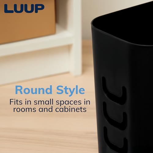 STORi Luup Black 2.5 Gallon Reuse Grocery Bag Trash Can with Hooks - Compact Wastebasket for Kitchen, Bathroom, Office, Garage, Laundry - 1 Pack