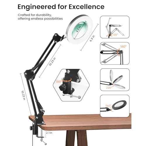 UBeesize 10X Magnifying Glass with Light and Stand, Lighted Magnifying Glasses for Close Work, Reading, Crafts, Jewelry, Sewing, Soldering, Desk Lamp with Clamp with Adjustable Brightness