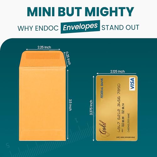 EnDoc Brown Kraft Coin Envelopes 500 Count 2.25x3.5 Small Gummed Seal