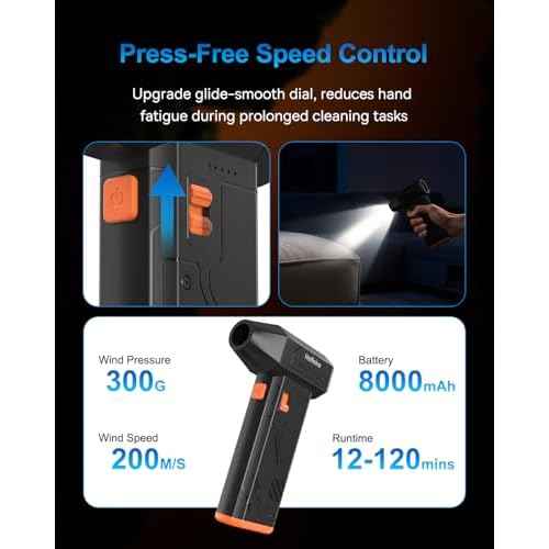 Compressed Air Duster 130,000RPM Ultra-Powerful Cordless Electric Air Blower w/Brushless Motor, 3 Speed Adjustable & Rechargeable Battery for Keyboard, PC, Car, Home, Outdoor, Snow Removal