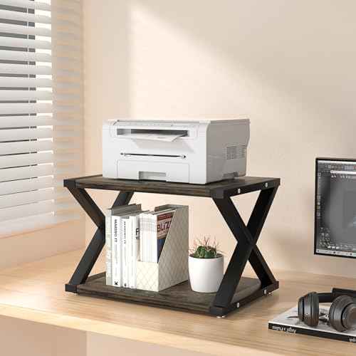 Desktop Printer Stand,2-Tier Desk Space Organizer for Home Office,Storing Heavy Duty Fax Machine, Scanner,Rustic Brown