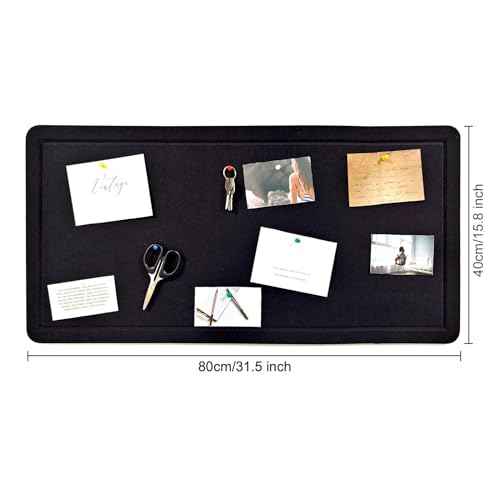 32"x16"Large Black Cork Board with 50 Push Pins, Black Cork Bulletin Board Felt Pin Board for Paste Notes, Photos, Schedules, for School, Home & Office