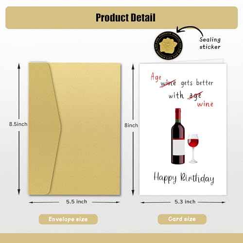 Funny Wine Birthday Cards for Women Men - Age Gets Better With Wine, Humorous Birthday Cards for Friends, Hilarious Birthday Card for Wife Husband