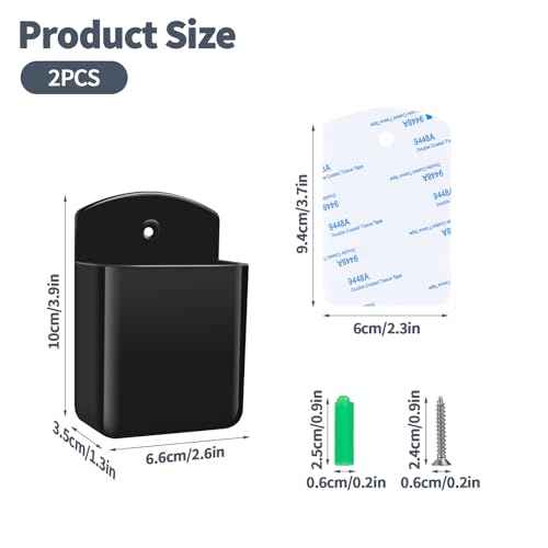 2 PCS Remote Control Holders Wall Mount, Self Adhesive TV Air Conditioner Remote Control Holder, Wall Mount Storage Box Organizer Wall Pen Holder Storage for Home Office School (Black, 2)