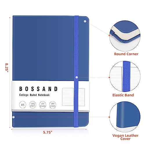 BOSSAND Lined Journal Notebooks, 6 Pack A5 Journals for Writing, 200 Pages 100 GSM Thick Classic Ruled Paper, Hardcover, 8.25 inches x 5.75 inches, 6 Colors