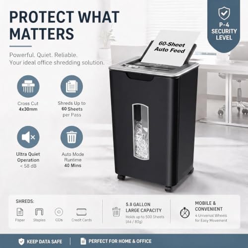 Wingwise 60-Sheet Auto Feed Cross-Cut Paper Shredder for Home Office Security