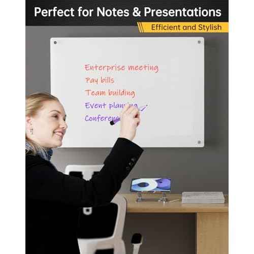 Acrylic Whiteboard 24x16 ? White-Backed Dry Erase Board with 8 Markers & Multi-Color Standoff Screws ? High Contrast & Shatter-Resistant ? Ideal for Home, Office, School, Kitchen