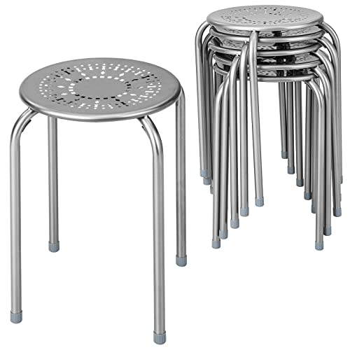 POWERSTONE 6-Pack Stackable Metal Stools - Portable Nesting Chairs for Classroom, Home, Office (Grey)