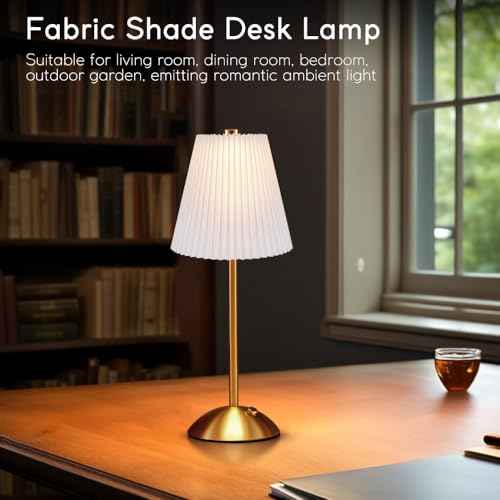 LED Metal Table Lamp -Fabric Shade Desk Lamp, 3-Color LED Desk Lamp for Bedroom Nightstand,Patio Table Lamp,Night Light for Kids Nursery (White)