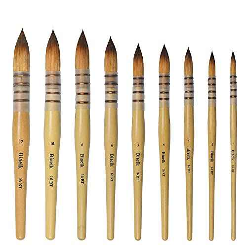 9PCS Biaelk16RT Professional Mop Acrylic Paint Watercolor Brushes Set Taklon Hair Large Round Pointed Tip Wooden Handle Size12345681012 for Watercolor,Pottery,Wash,Gouache,Face Painting