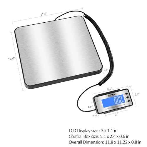 ACTECK Digital Shipping Postal Scale, 460 lb x1oz High Accuracy with Stainless Steel Platform, LCD Backlight, Four Reading Modes, Tare/Hold Function, Battery AC Adapter Incuded