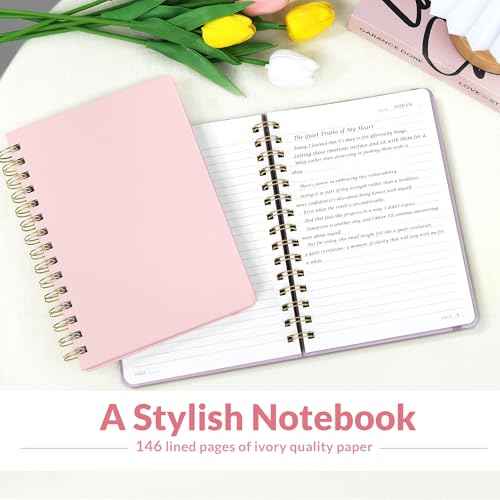 SUNEE Journaling Notebooks, A5 Lined Spiral Notebook for Women, 146 Pages College Ruled Hardcover Notebook for Work, Note Taking, Journaling and Office School Supplies, A5 - Pink