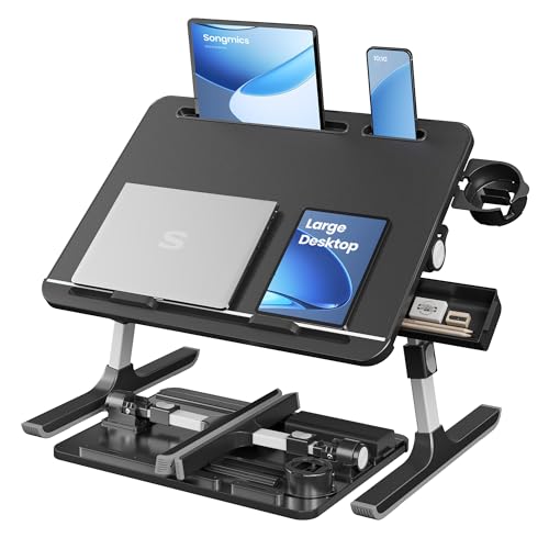 SONGMICS Black Foldable Adjustable Laptop Desk 15.7x22 Inches for Bed & Couch