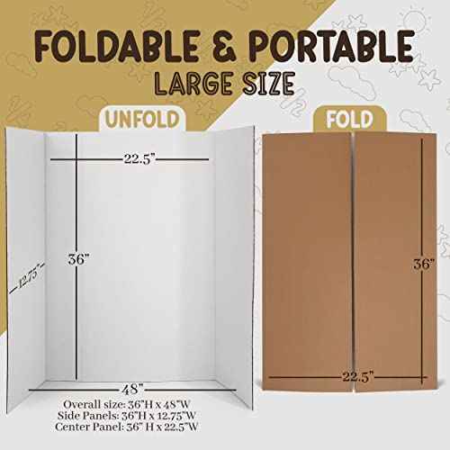 White Trifold Presentation Board 36" x 48" (Pack of 2) Self-Adhesive Science Subtitles Included - Display Exhibition Board Lightweight and Portable with Smooth Surface - By Emraw
