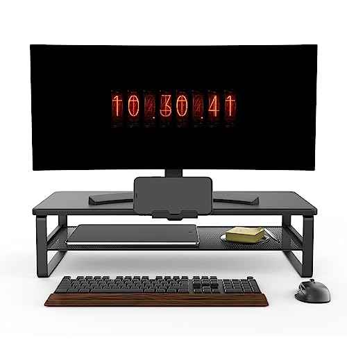 Monitor Stand with drawer, 2-Tier Monitor Stand Riser with Phone Holder and Cable Management - Desk TV Shelf, Laptop Printer, Desk Organizer Stand, for Home & Office, Black