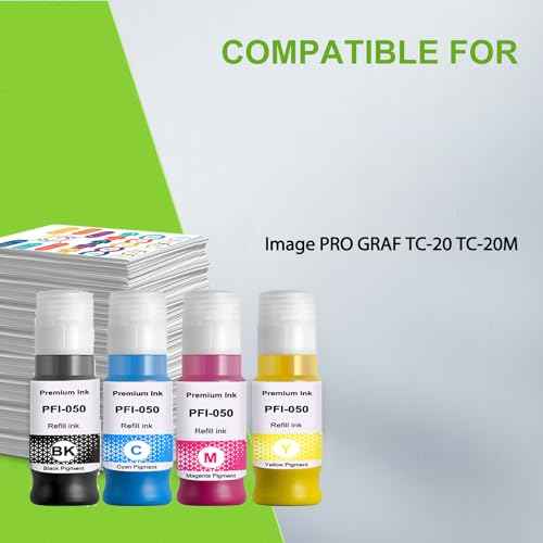 PFI-050 PFI050 Pigment Ink Tank Set 4 Pack Ink Cartridge Replacement for Canon PFI050 PFI 050 PFI-050 Ink Bottle for ImagePROGRAF TC-20 TC-20M (Black Cyan Magenta Yellow)