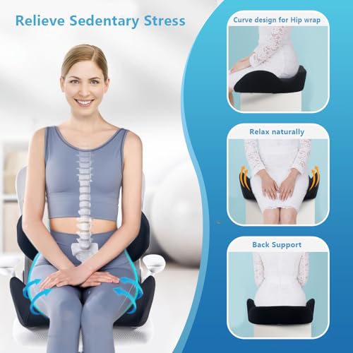 Lexeme Black Extra Large Memory Foam Seat Cushion & Lumbar Support Pillow for Sciatica & Tailbone Relief