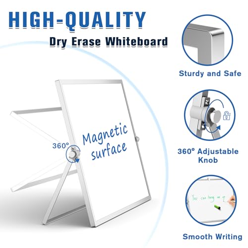 Grtard Magnetic Dry Erase Board with Stand, 18''x14'' Double-Sided White Board for Kids, Desktop Whiteboard with Stand, Large White Board, Desk Whiteboard Portable, Dry Erase Board for Kids, Memo