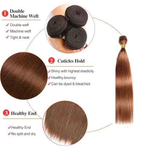 #30 Brown Bundles Straight Bundles Human Hair 26 Inch Light Brown Straight Bundle Unprocessed Brazilian Virgin Weave Hair 1 Bundle 50 Gram Per Bundle