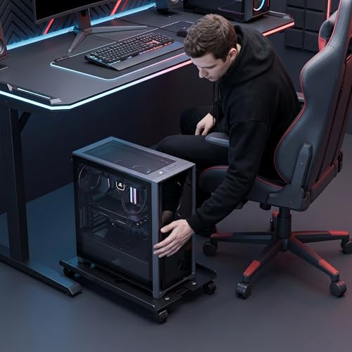 BoundlesEcho Large Computer Tower Stand, 8.07–10.63 in Width, 19.29 in Length, 4-Caster Swivel CPU Carriage
