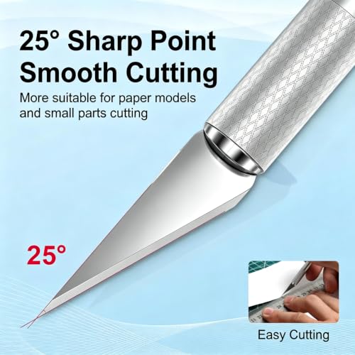 Silver Craft Hobby Knife with 12 Blades & Replacement Kit for Precise Cutting