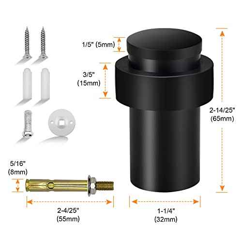 8 Pack Door Stoppers Black Floor Door Stop Cylindrical Door Stops with Rubber Bumper, Modern Door Stoppers Wall Protector Floor Wall Mount Doorstops