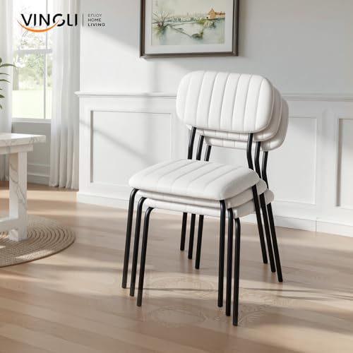 VINGLI White Stacking Dining Chair Set of 4 – Modern Padded Chrome Frame