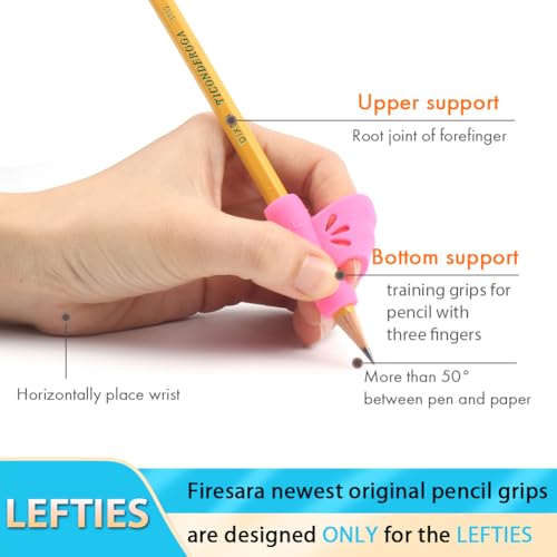 Firesara Left-Handed Butterfly Pencil Grip for Kids & Adults, Yellow, 4 Pack