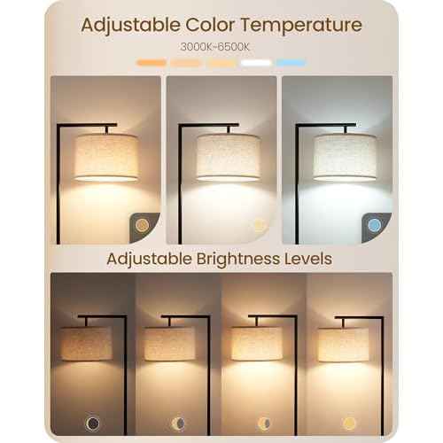 Modern Dimmable Floor Lamp for Living Room with Adjustable Color Temperature LED Bulb, ARC Standing Lamp with Remote Control, Tall Reading Lamp for Bedroom, Office, Black, E11LD05