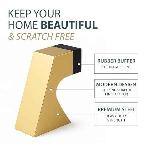 Mega Handles Curved Floor Door Stopper, Quickly Installed Wall Protector, Wall Protectors from Door Knobs, Floor Door Stop with Mounting Hardware Included - Satin Brass - 2.5 Inch