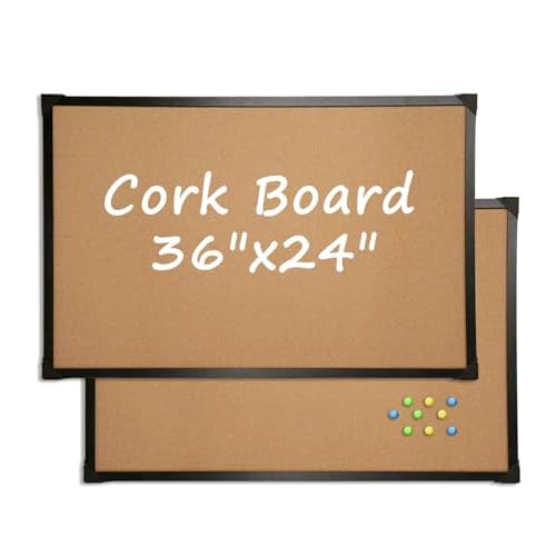 Corksidol Cork Bulletin Board, Large Wall-Mounted Pin Board with Frame, Self-Healing Corkboard for Office, Home, and School, 36" x 24",2 Pack