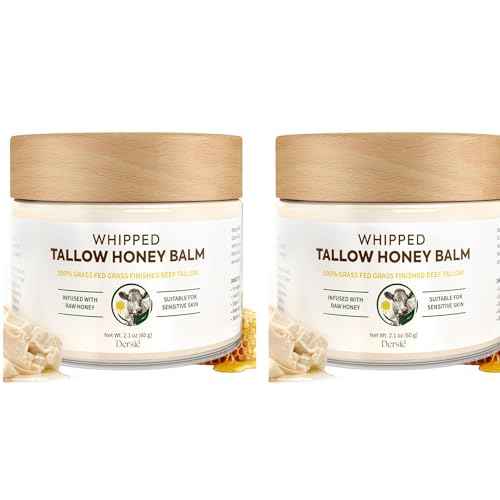 (Pack of 2) Dersie Tallow and Honey Balm: 100% Grass-Fed Tallow Balm with Manuka Honey for Dry, Sensitive & Mature Skin ? Soothing, Deep Hydration & Nourishing ? Suitable for Kids & Whole Family