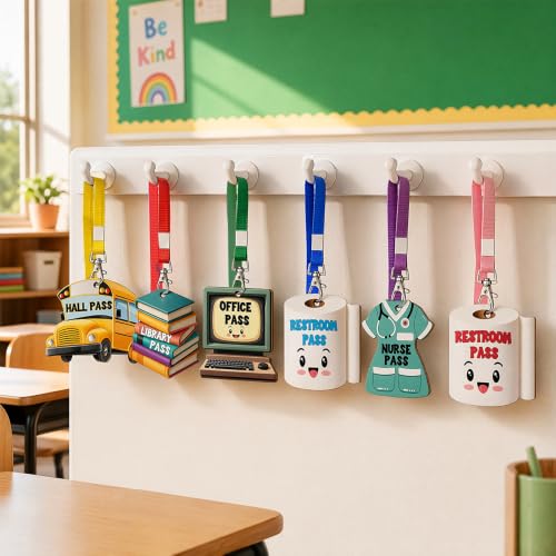 School Pass Lanyards and Wooden Classroom Passes Set - Durable Student ID & Behavior Management Tool