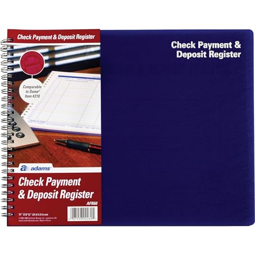 Adams 8-1/2 x 11 Check Payment & Deposit Register, 44 Pages, AFR60, White