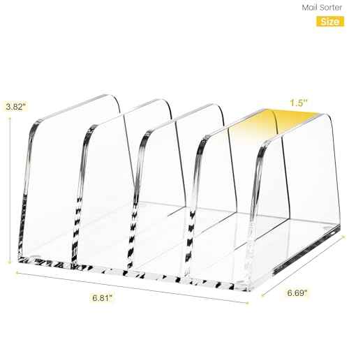 YUXUN Acrylic File Sorter,6.9"x6.6"x3.74",4 Sections Vertical Desk Organizer,Clear Mail Organizer File Holder Stand Rack Desk Accessories for Mail,Envelope,Letter,Notebook for Home/Office/Classroom