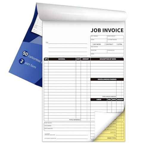 Carbonless Work Order Forms,7.5 x 11 inches Invoices for Small Business,Sales Order Book with Backing Board, 2-Part Receipt with Carbon Copy, 50 Sets