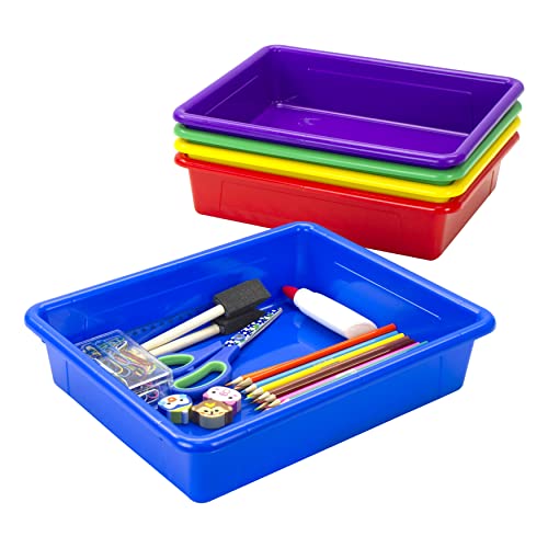 Storex Letter Size Flat Storage Tray ? Organizer Bin for Classroom, Office and Home, Assorted Colors, 5-Pack (62514E05C)