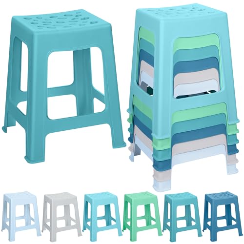 TURSTIN 6 Pack Multi-Color Plastic Nesting Stools - 16.9 Inch Backless Chairs for Classroom, Office & Home