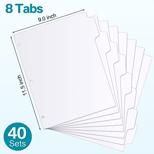 Fulmoon 320 Pieces 3 Ring Binder Dividers with Tabs 40 Sets 8 Tab Dividers for 3 Ring Binders Letter Size 3 Hole(White)