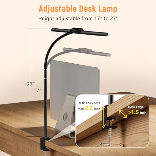 ZenBeam Black LED Desk Lamp with Clamp, Flexible Gooseneck & Dimming