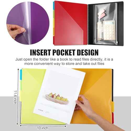 Yeaqee 6 Pack 10 Pocket Project Organizer Spiral Multi Pocket Folders Binder Organizer with Dividers Writable Tabs Zipper Pouch, Letter Size Plastic Folders for School Office