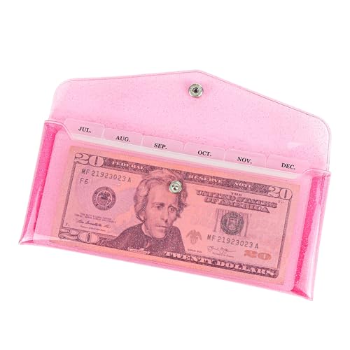 Pink Cash Envelope Wallet Budgeting System PVC Reusable Organizer with 6-Tab Dividers