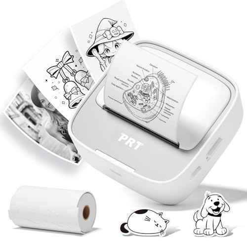 PRT Mini Sticker Printer, Portable Thermal Printer with 1 Roll Sticker Paper, Inkless Sticker Maker, Bluetooth Label Printer for Study Notes,Lists,Pictures,DIY Creations Small Printers for Home Use
