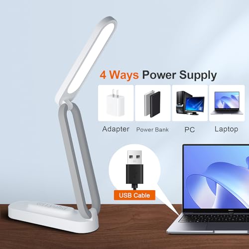 Giryuhd White Rechargeable Foldable LED Desk Lamp - Portable Dimmable Reading Light
