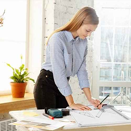 GOTOTOP Drawing Table Board A3 Drafting Board Table Adjustable Measuring System Angle Parallel Motion Drawing Board with Protractor,Paper Locater, Sliding Ruler,Anti Slip Support Leg Office Tool Table