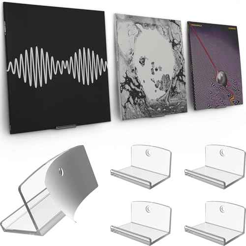 Modern JP Adhesive Vinyl Wall Mount (4-Pack) ? Strong Hold Record Holder Wall, Record-Safe Easy Installation, Album Wall Mount for 1LP and 2LP ? Clear