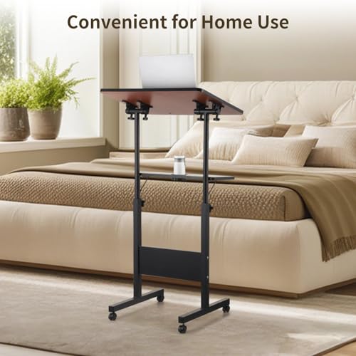 Joyoolife Adjustable Rolling Podium Stand with Locking Wheels, 42.3-50in, Black