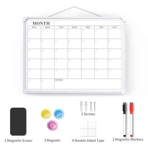 Monthly Calendar Dry Erase Board, 16"x12" White Board Dry Erase for Wall, Small Hanging Dry Erase Board, Double-Sided White Board for Home, Office, or School