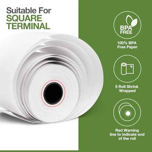 Thermal Paper for Square Terminal | 50 Rolls | Credit Card Receipt Paper Rolls Compatible with Square Terminal POS